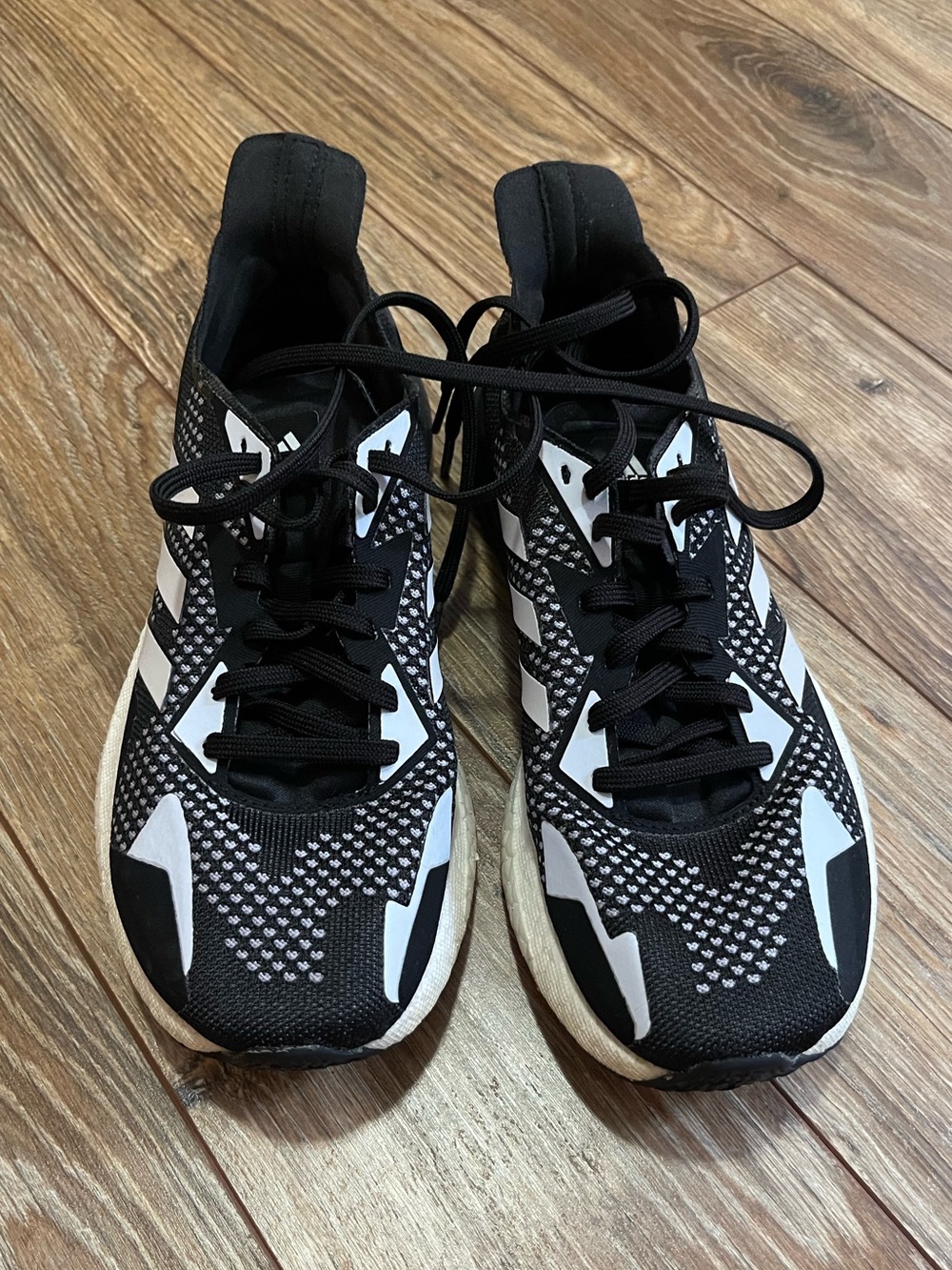 Adidas Black and White Knit Athletic Shoes